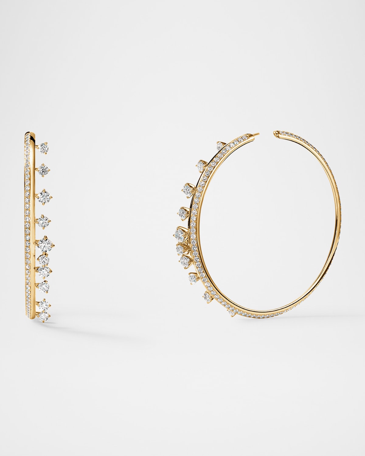 18K Yellow Gold Barre Floating Diamond Large Hoop Earrings