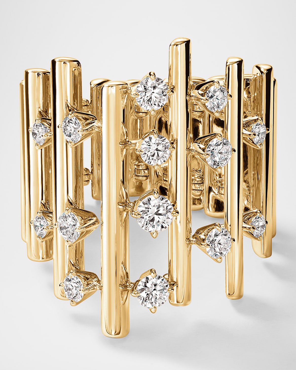 18K Yellow Gold Barre Multi-Row Diamond Ring