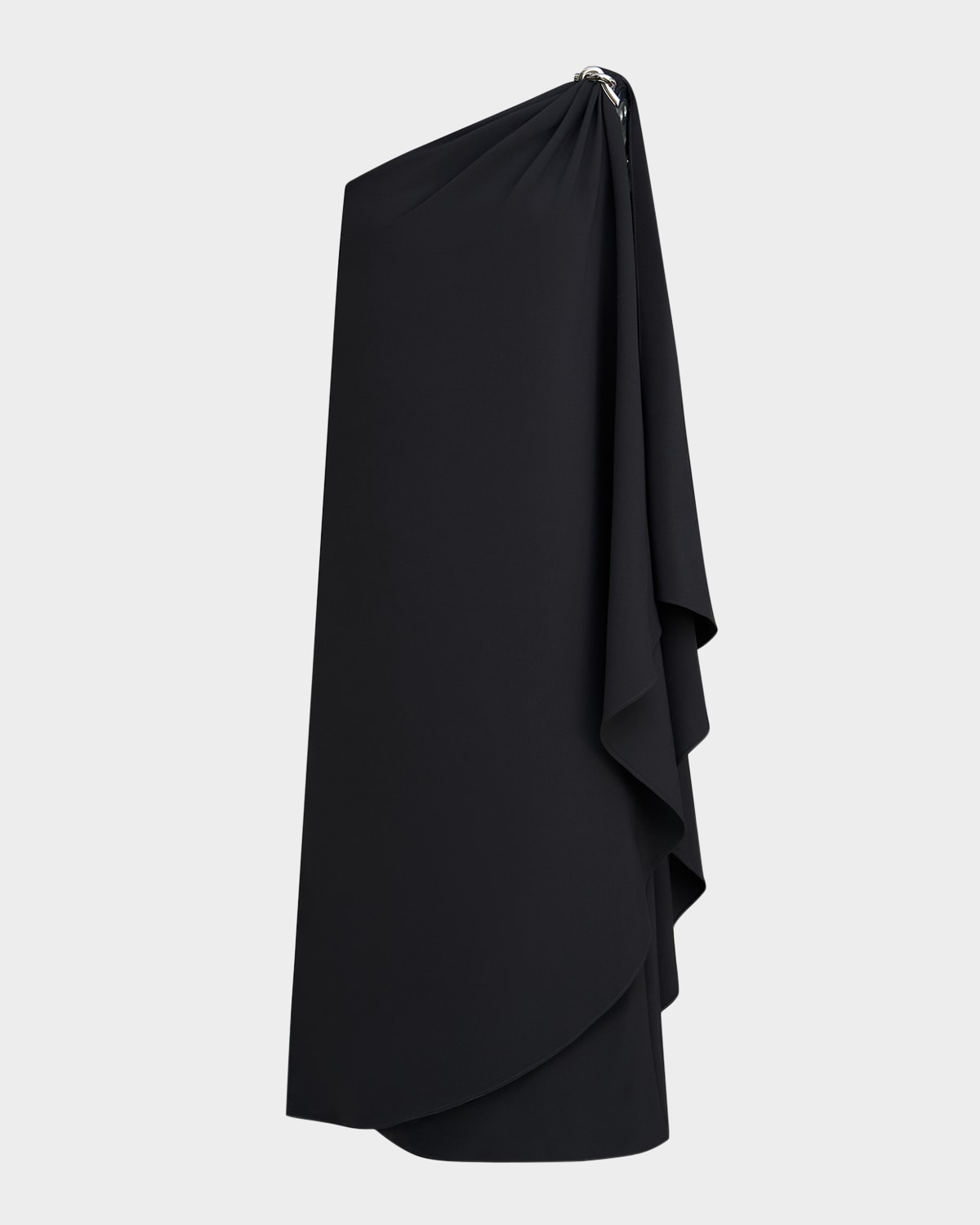 HALSTON ARIES DRAPED ONE-SHOULDER CREPE MIDI DRESS 
