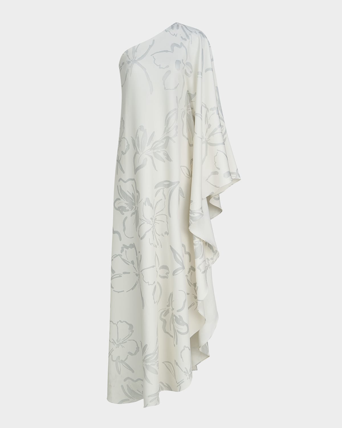 Halston Nevean One-shoulder Foil Crepe Caftan In Inked Floral
