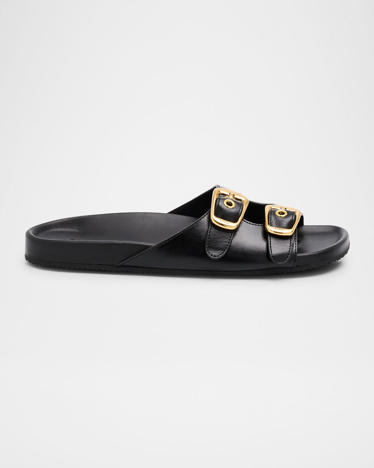 Chloé Polly Leather Double-buckle Slide Sandals In Black