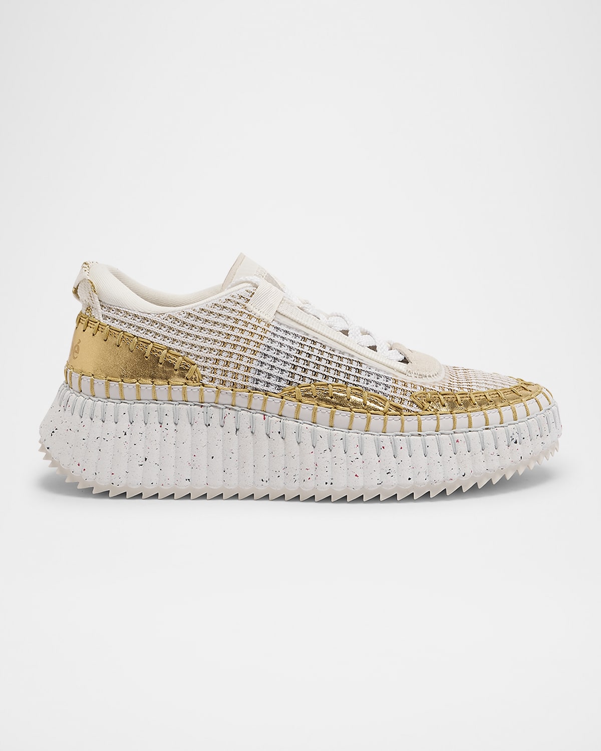 Shop Chloé Nama Mesh And Leather Platform Low-top Sneakers In Gold Color