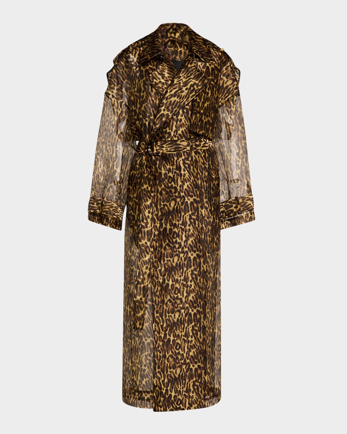 Leopard-Print Organza Double-Breasted Trench Coat