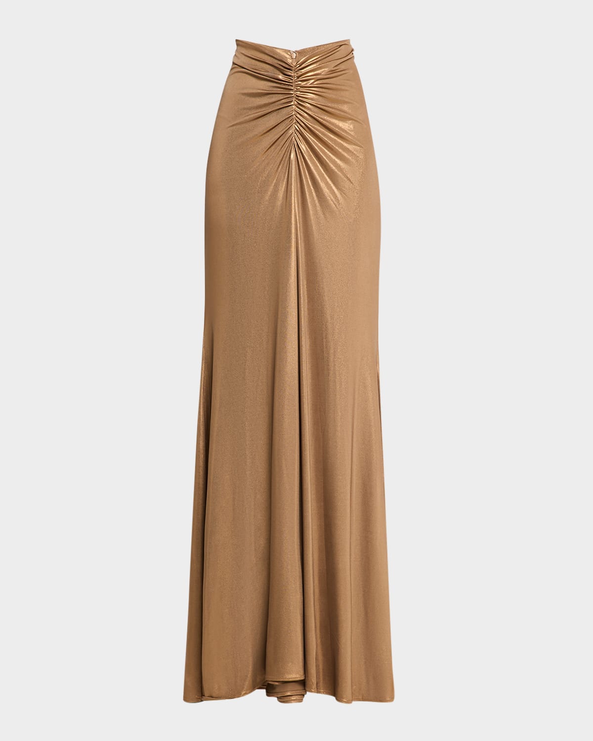 Metallic Coated Jersey Ruched Maxi Skirt