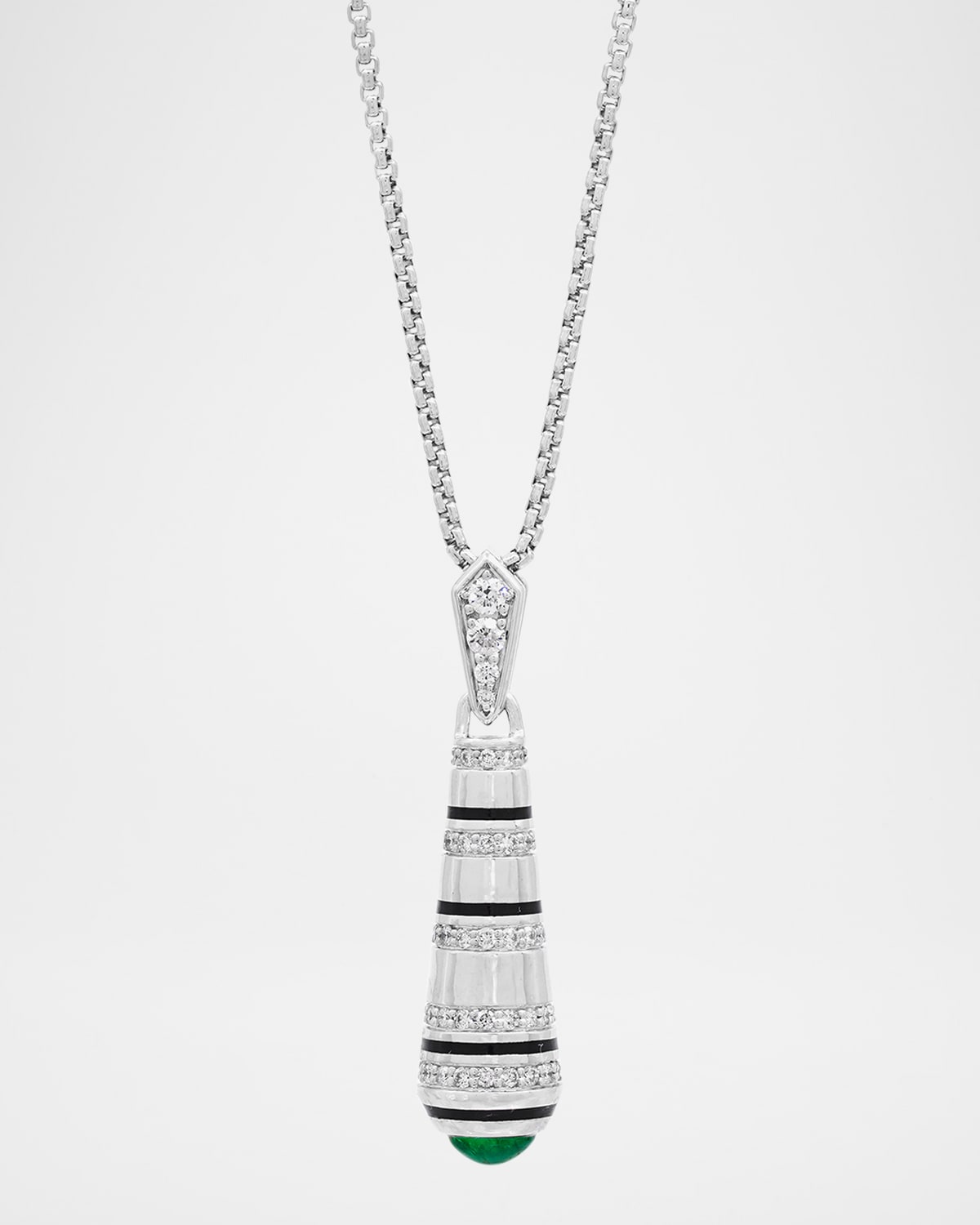 Mushabak 18K White Gold Pendant Necklace with Diamonds and Emeralds
