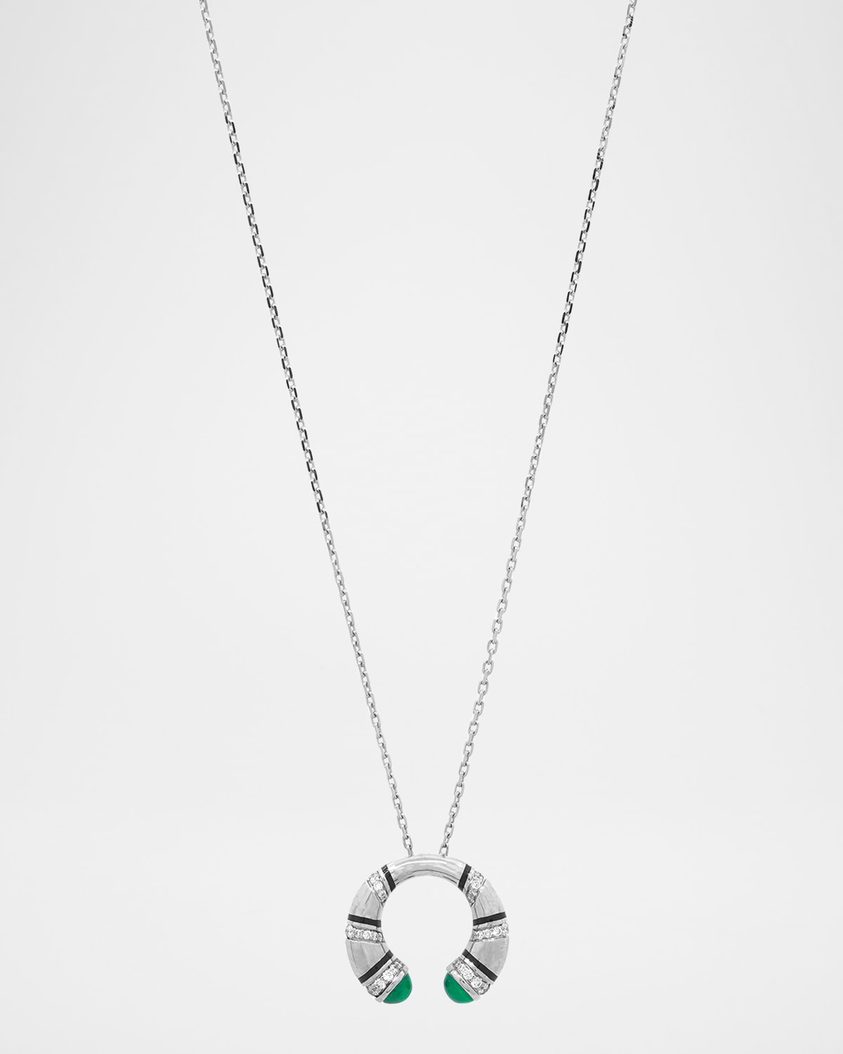 18K White Gold Mushabbak Diamond and Emerald Pendant Necklace