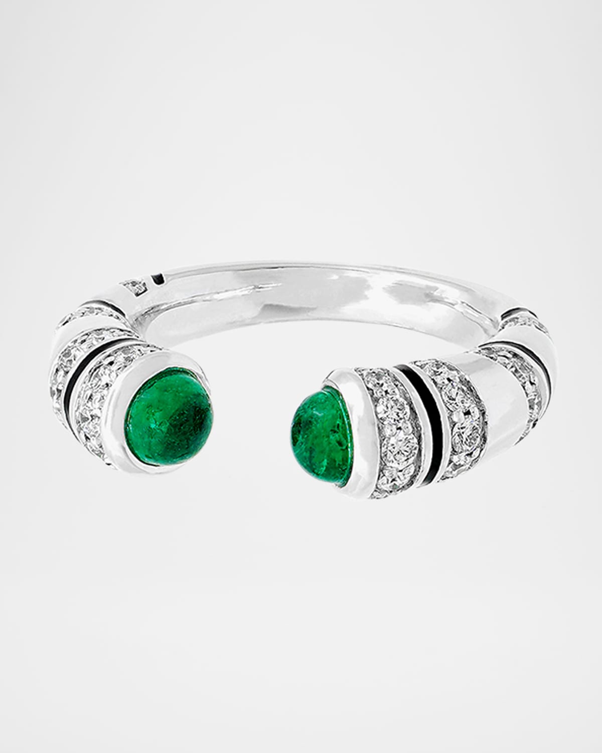 Mushabak 18K White Gold Ring with Diamonds and Emeralds