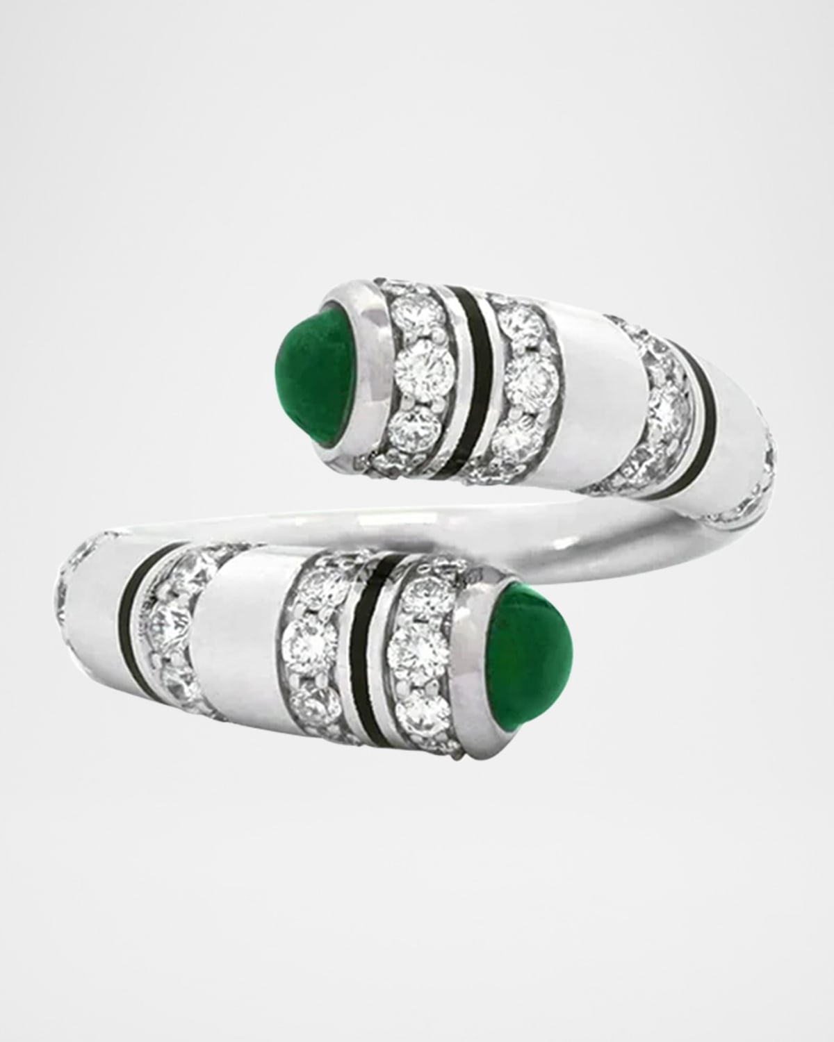 Mushabak 18K White Gold Ring with Diamonds and Emeralds