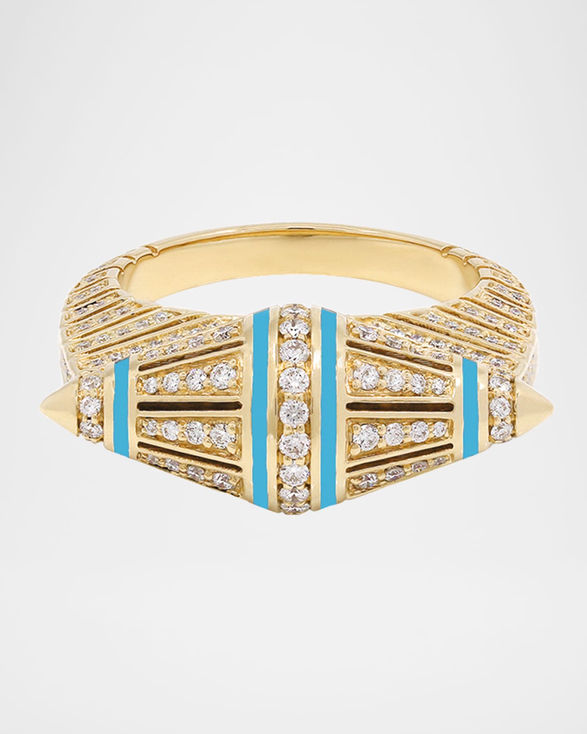 18K Yellow Gold Al Merriyah Ring with Turquoise HyCeram and Diamonds, Size 6