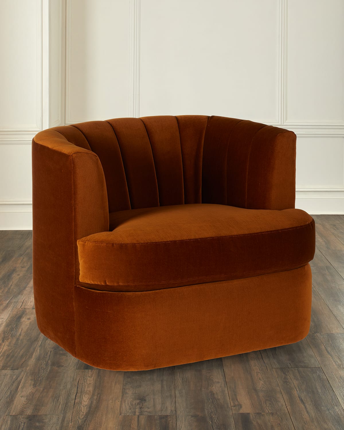 M By Hooker Furnishings Velvet Channel-tufted Swivel Chair In Cognac