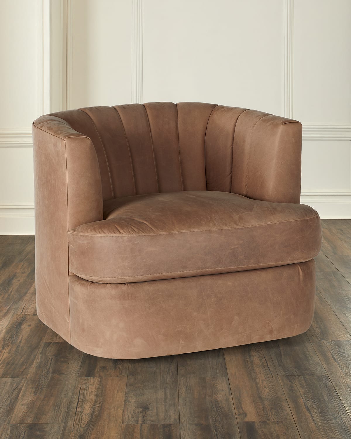 M By Hooker Furnishings Leather Channel-tufted Swivel Chair In Moonlight