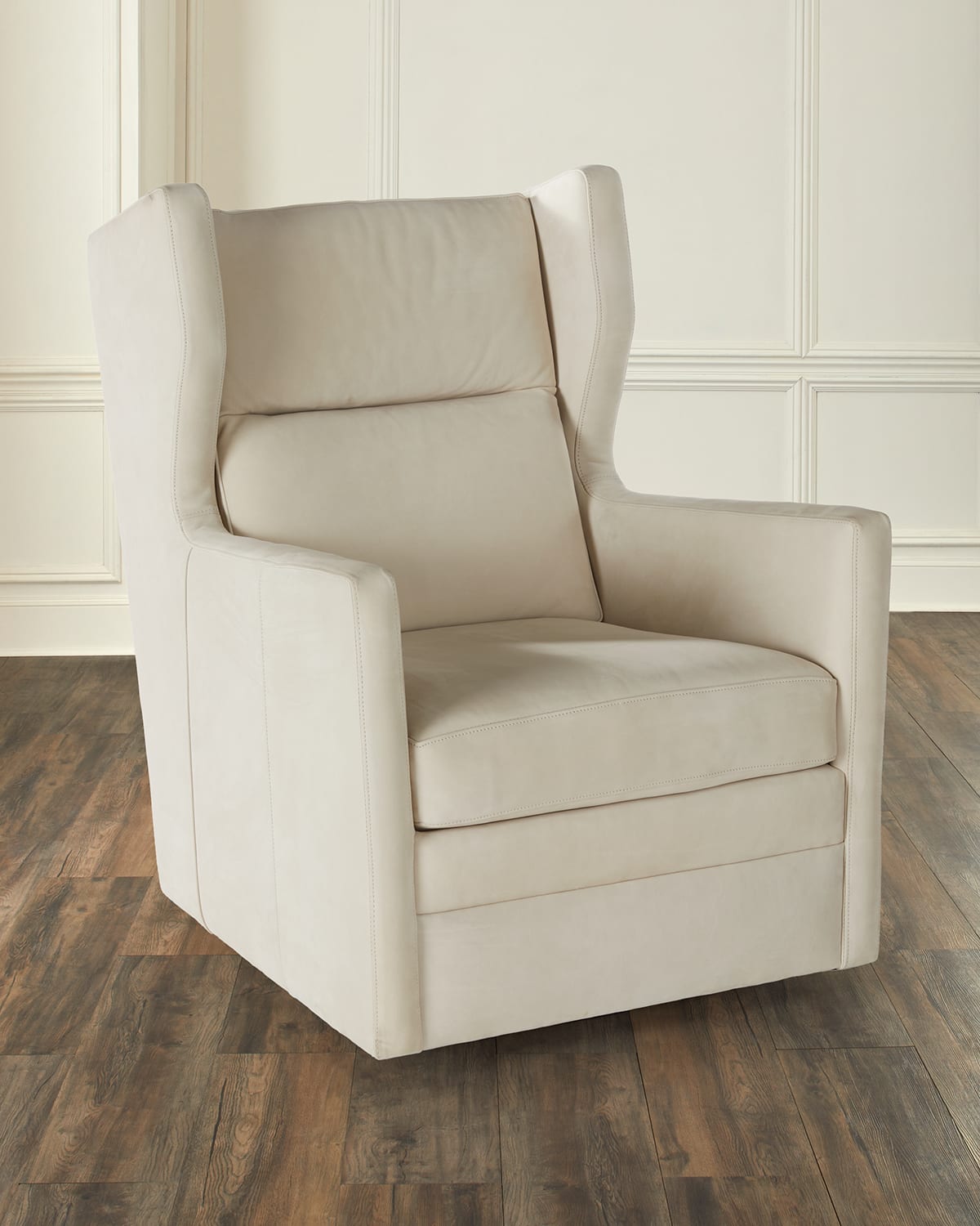 M By Hooker Furnishings Arbor Leather Wingback Swivel Chair In Alabaster