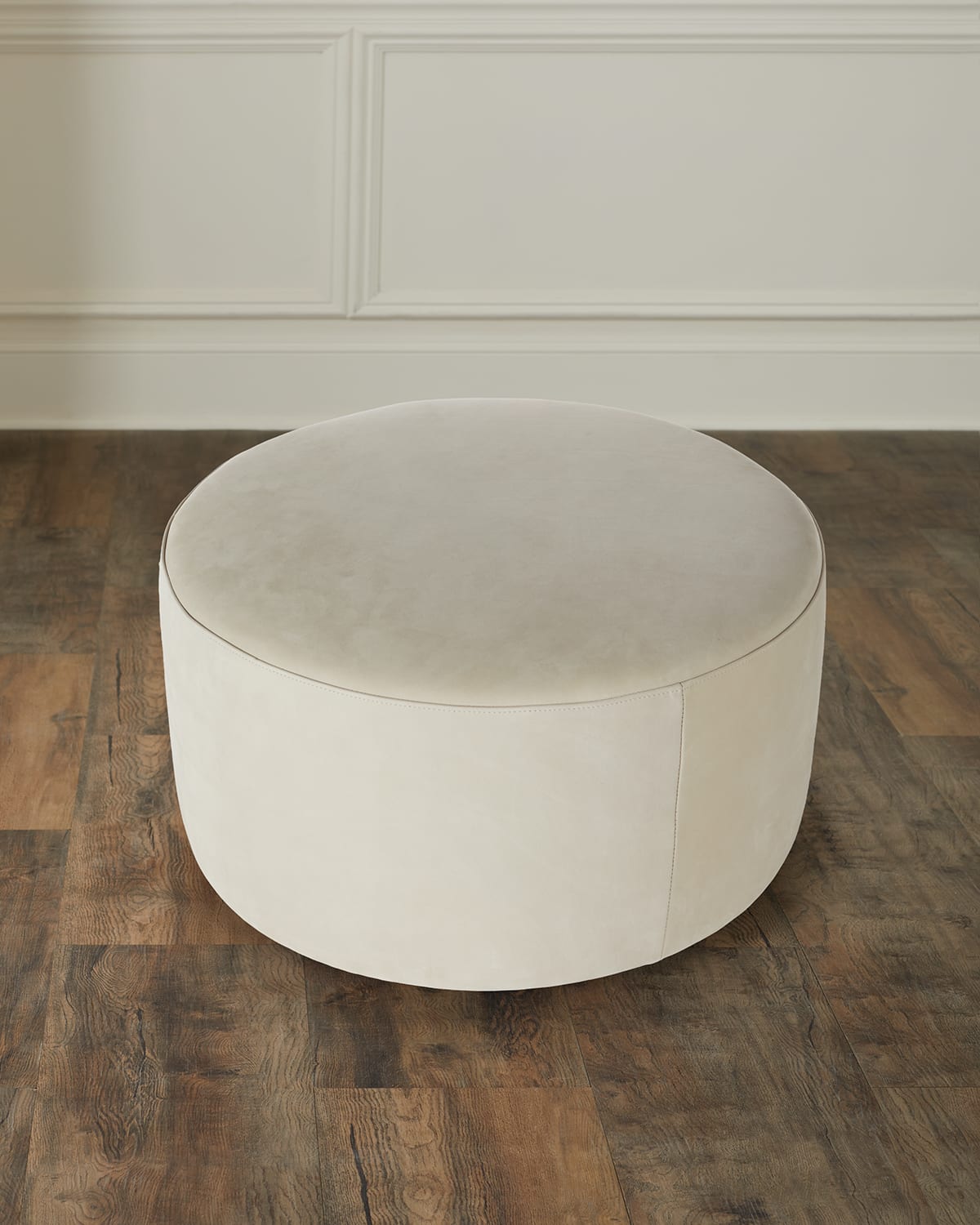 M By Hooker Furnishings Arbor Leather Round Ottoman In Alabaster