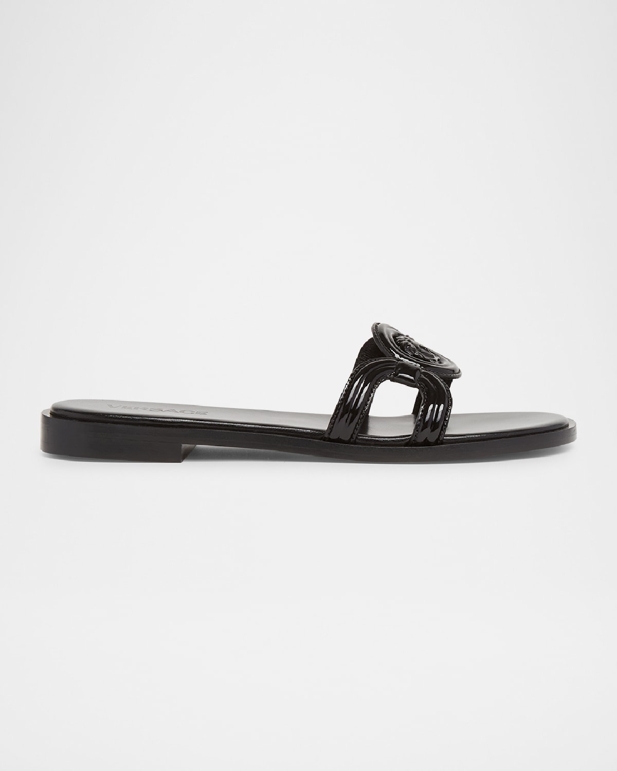 Medusa Leather Flat Slide Sandals