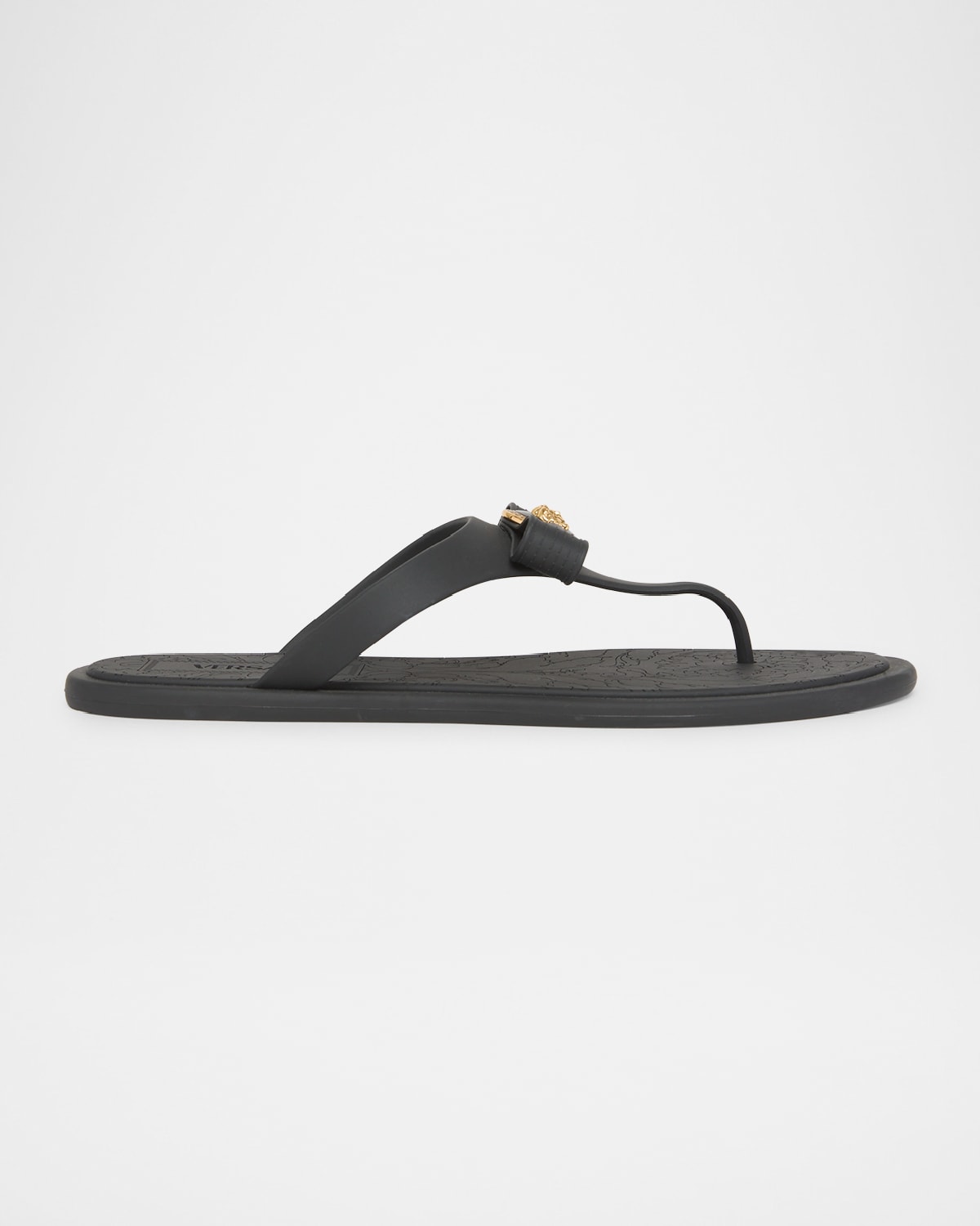 Shop Versace Gianni Medusa Rubber Ribbon Thong Sandals In Black- Gold