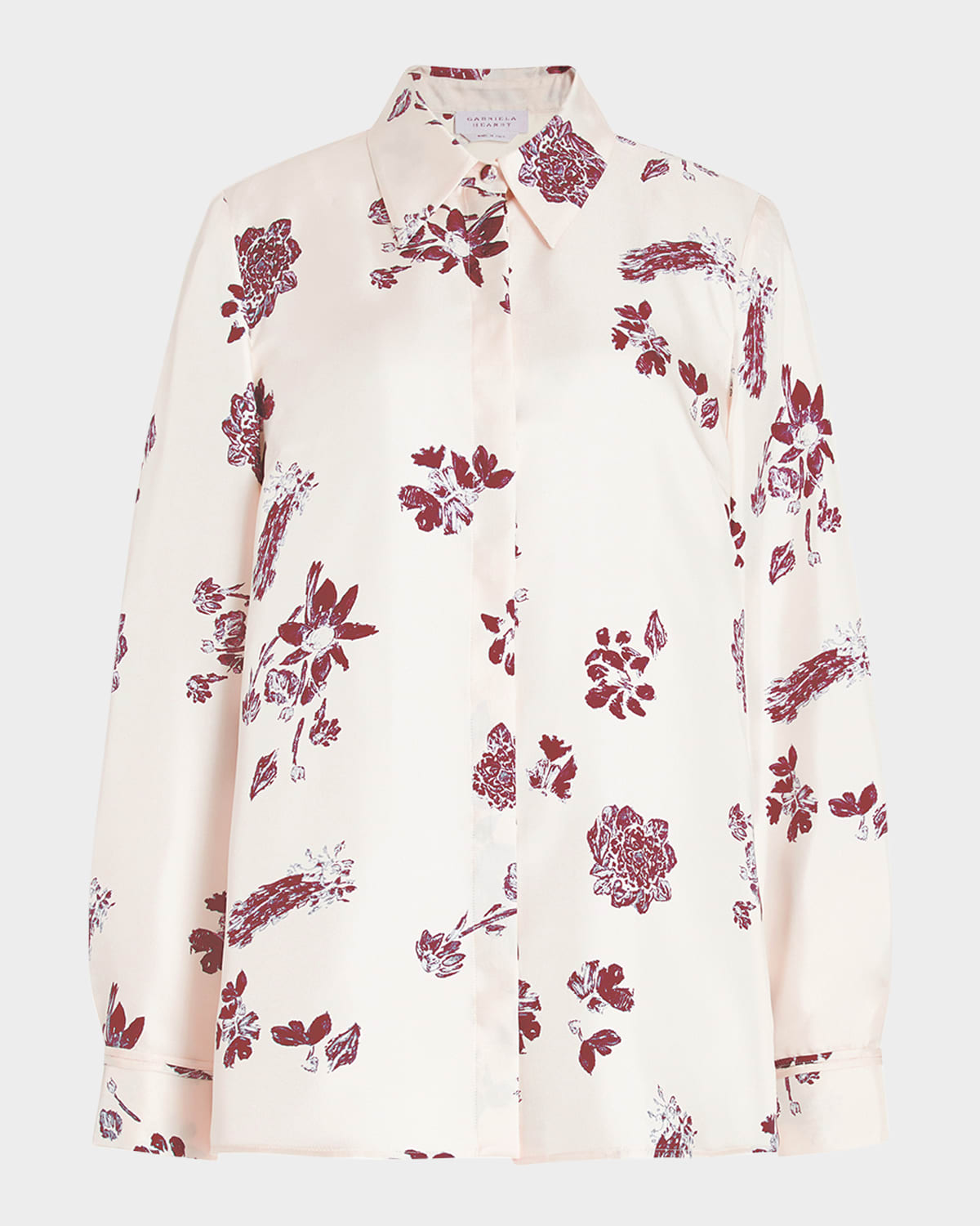 Shop Gabriela Hearst Cruz Floral Silk Shirt In Bordeauxblush