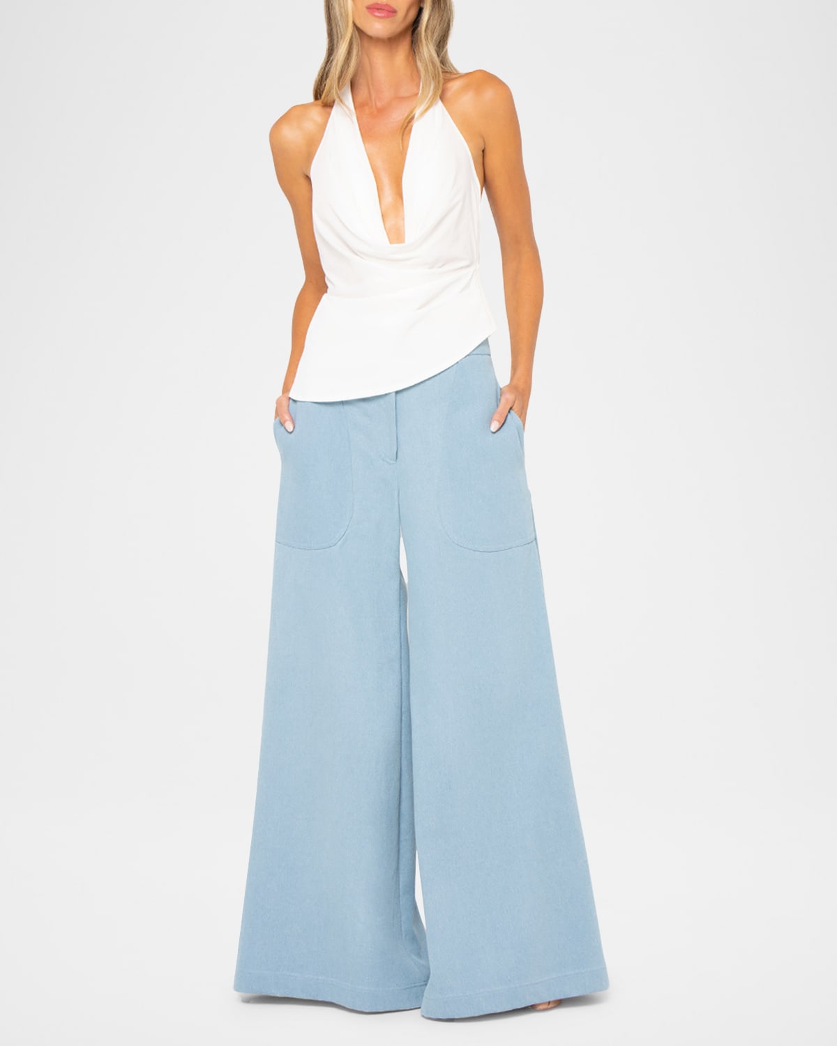 Sol Chambray Twist-Front Crop Top