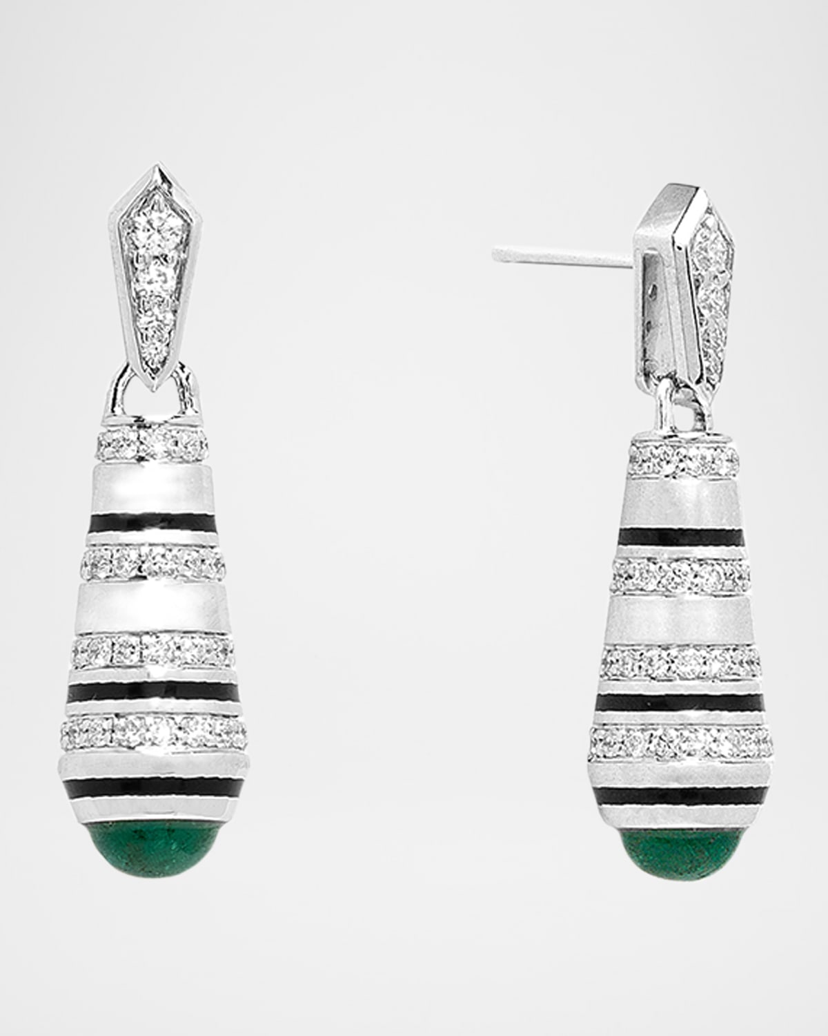 Mushabak 18K White Gold Earrings with Diamonds and Emeralds