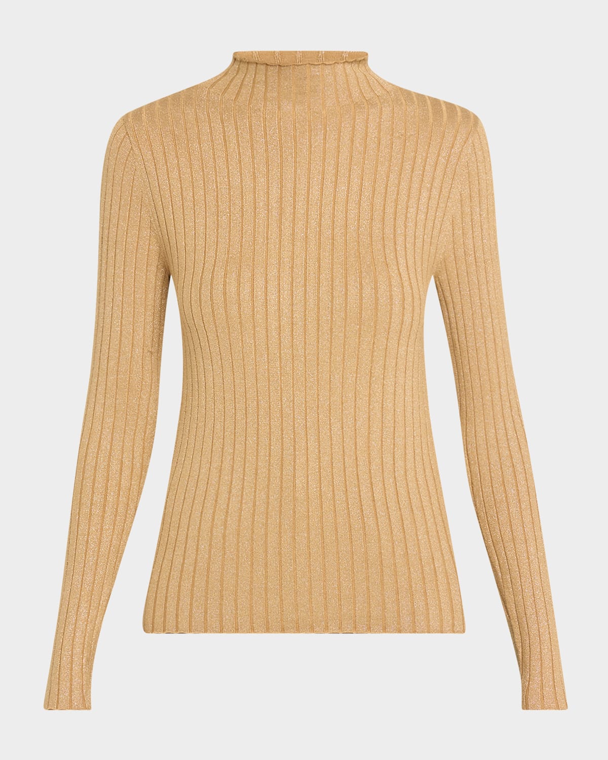 Majestic Metallic Long Sleeve Rib Mock-neck Top In Metal Bronze