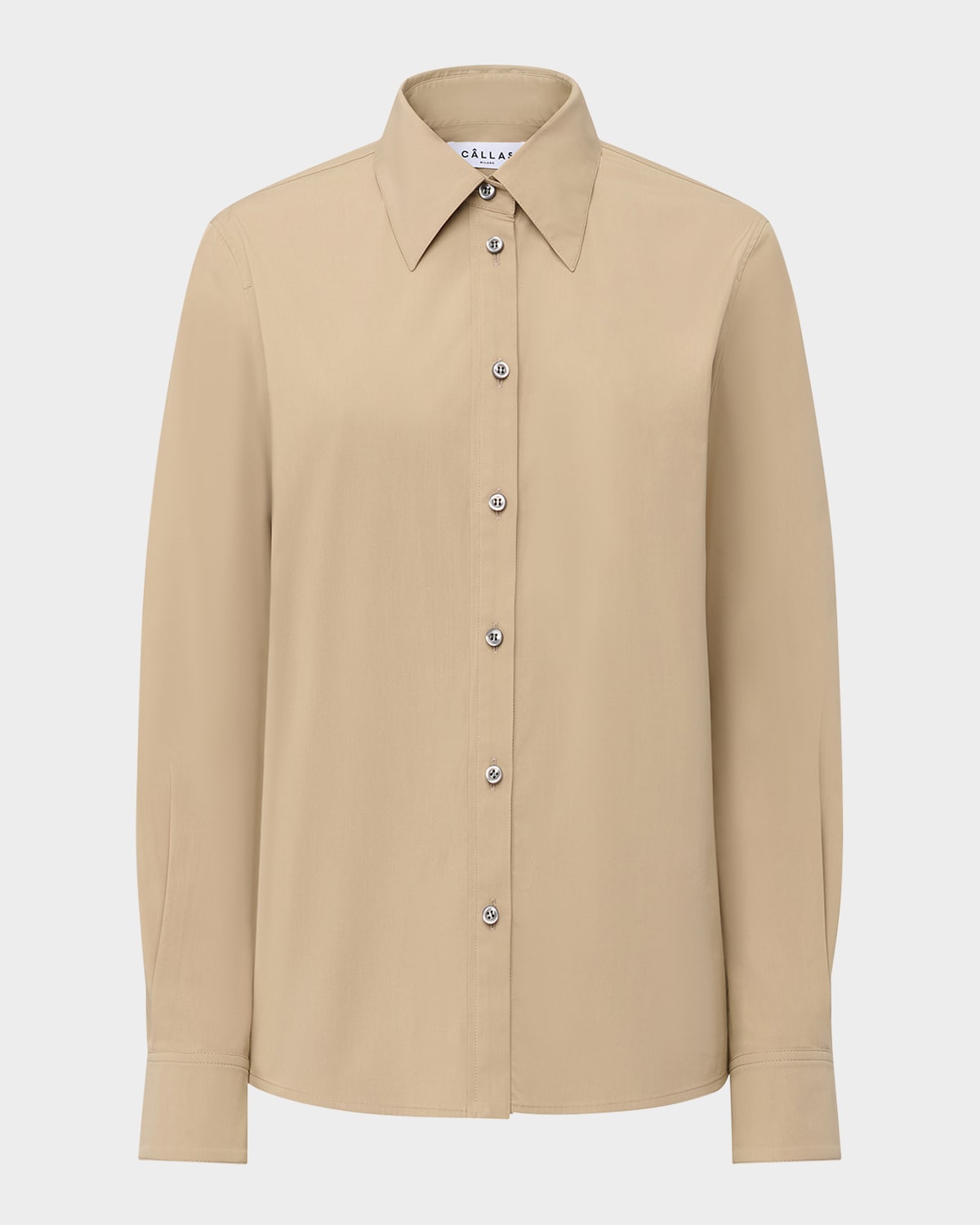 Callas Milano Brooks Button-down Cotton Poplin Shirt In Khaki