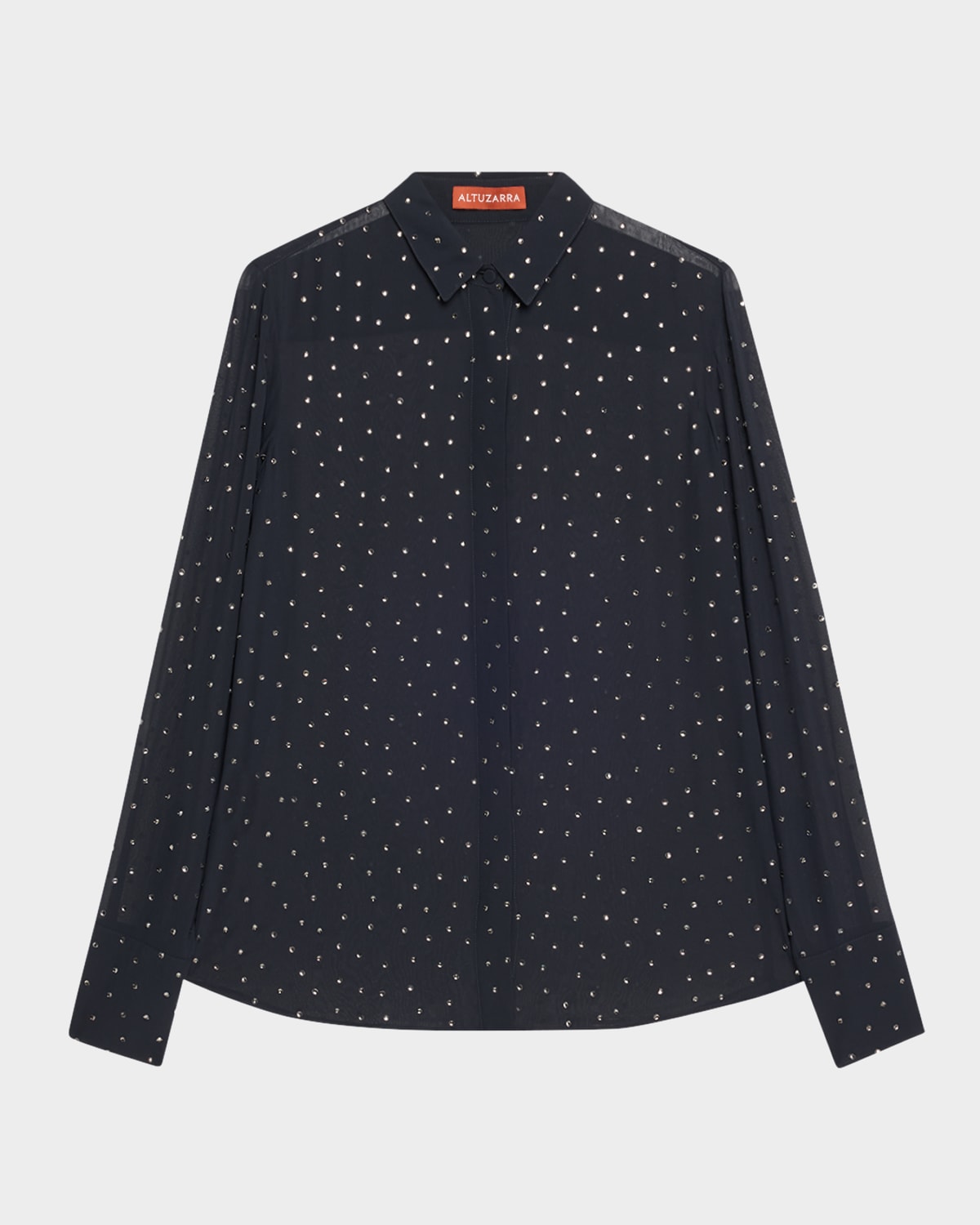 Altuzarra Chika Studded Chiffon Button-up Shirt In Navy