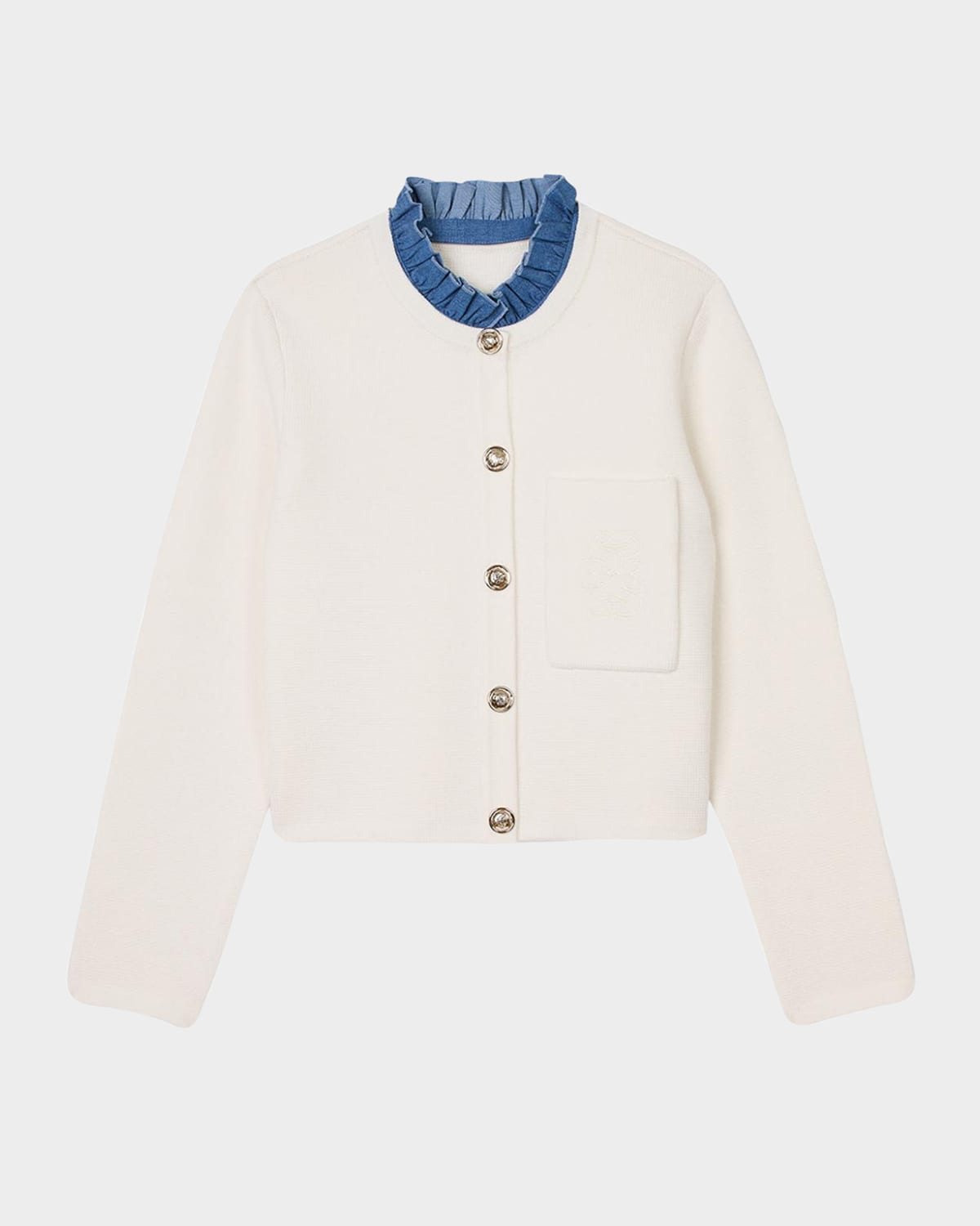 SANDRO MEUNIER RUFFLED NECK CARDIGAN 