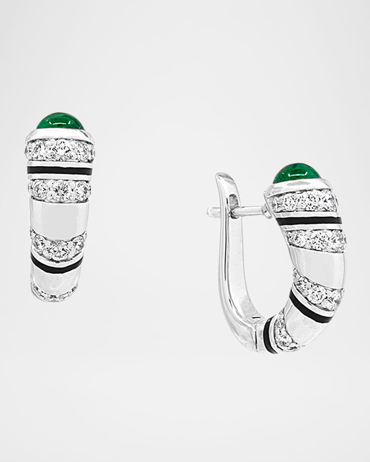 Mushabak 18K White Gold Diamond and Emerald Earrings