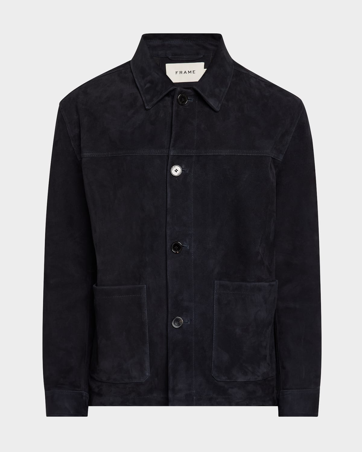 Frame Unlined Suede Chore Coat In Dark Navy