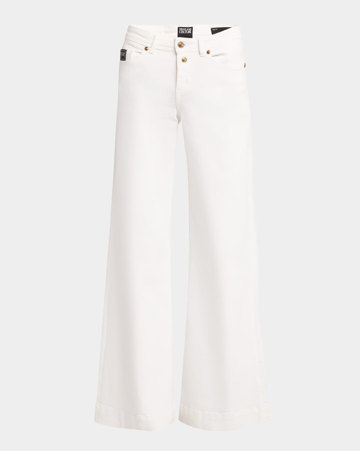 Versace Jeans Couture Drill High Rise Cotton Straight Jeans In White In White
