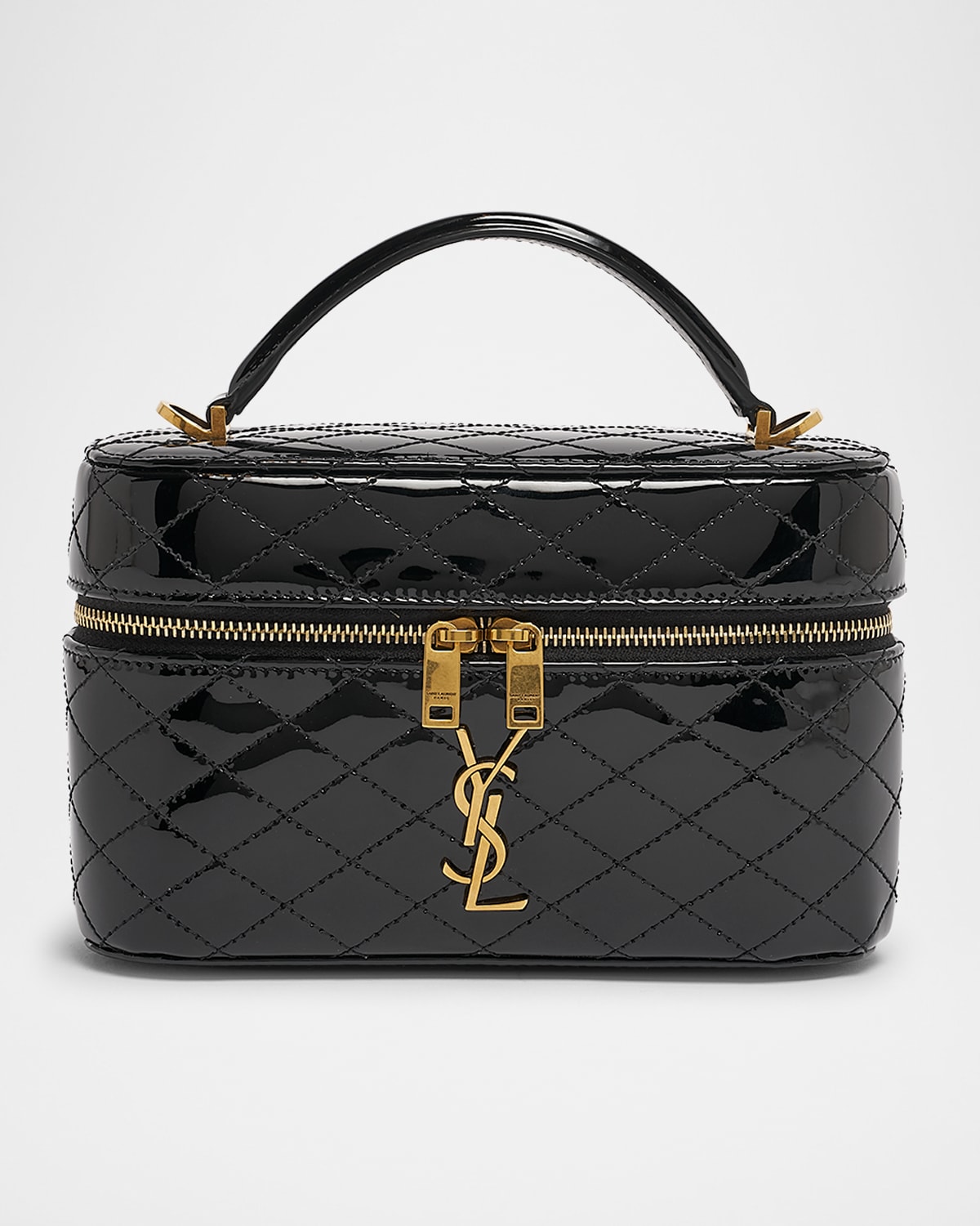 Saint Laurent Vanity Ysl Top-handle Bag In Quilted Patent Leather In Black