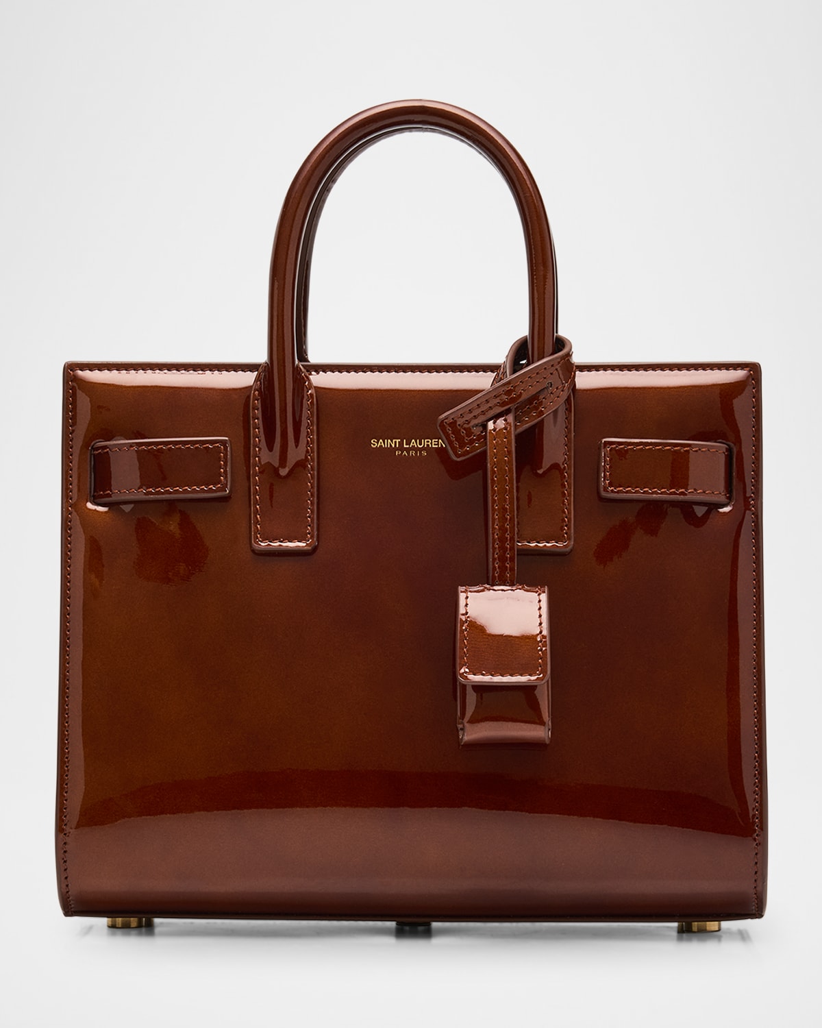 Saint Laurent Sac De Jour Nano Top-handle Bag In Patent Leather In Chataigne