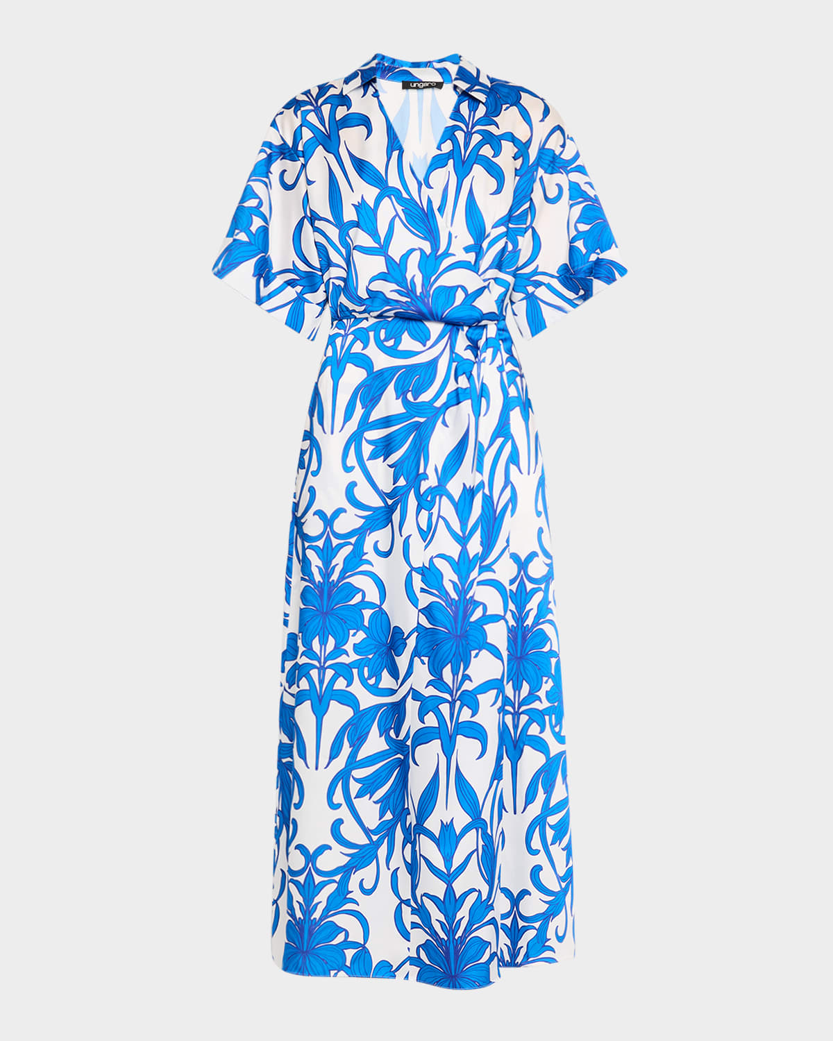 Shop Ungaro Floral-print Surplice Midi Dress In Cerulean Multi