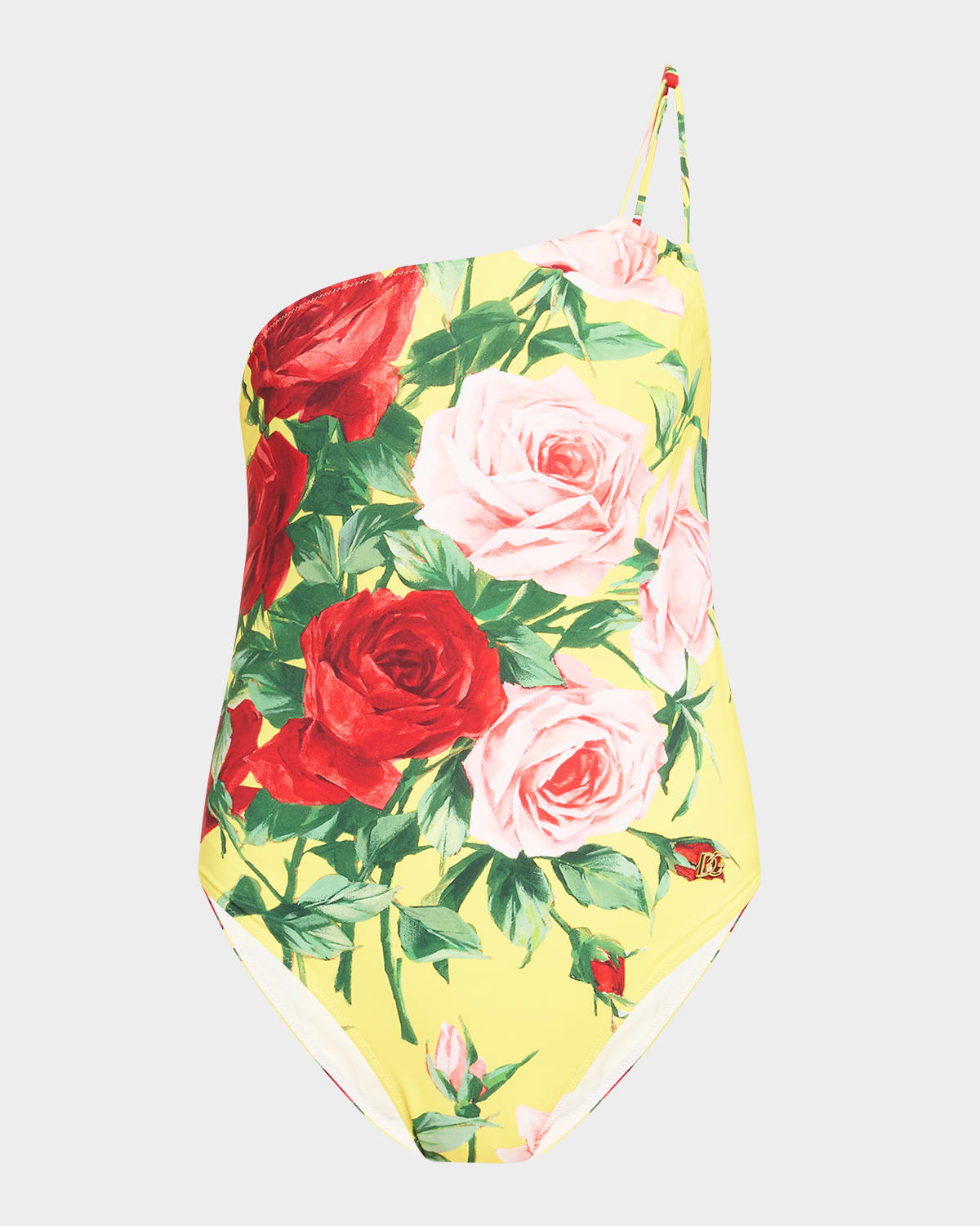 Dolce & Gabbana Lycra St. Bouquet Asymmetric One-piece Swimsuit In Bouquet F.giallo