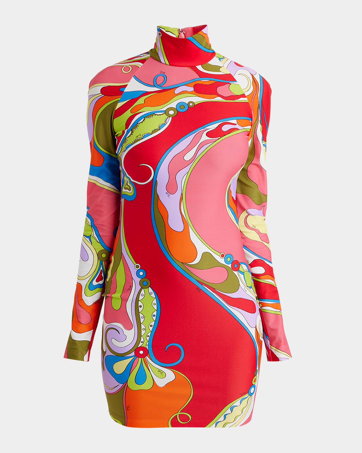 Pucci Orchidee Print High-neck Mini Dress In Multicolor