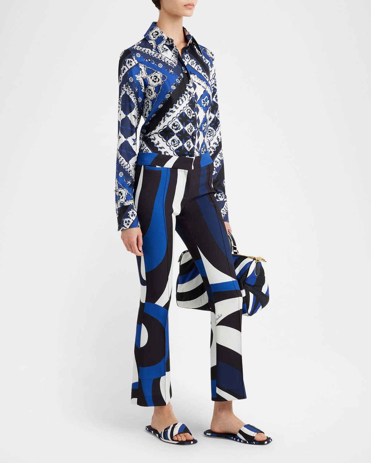 EMILIO PUCCI IRIDE PINTUCK KICK-FLARE ANKLE TROUSERS 
