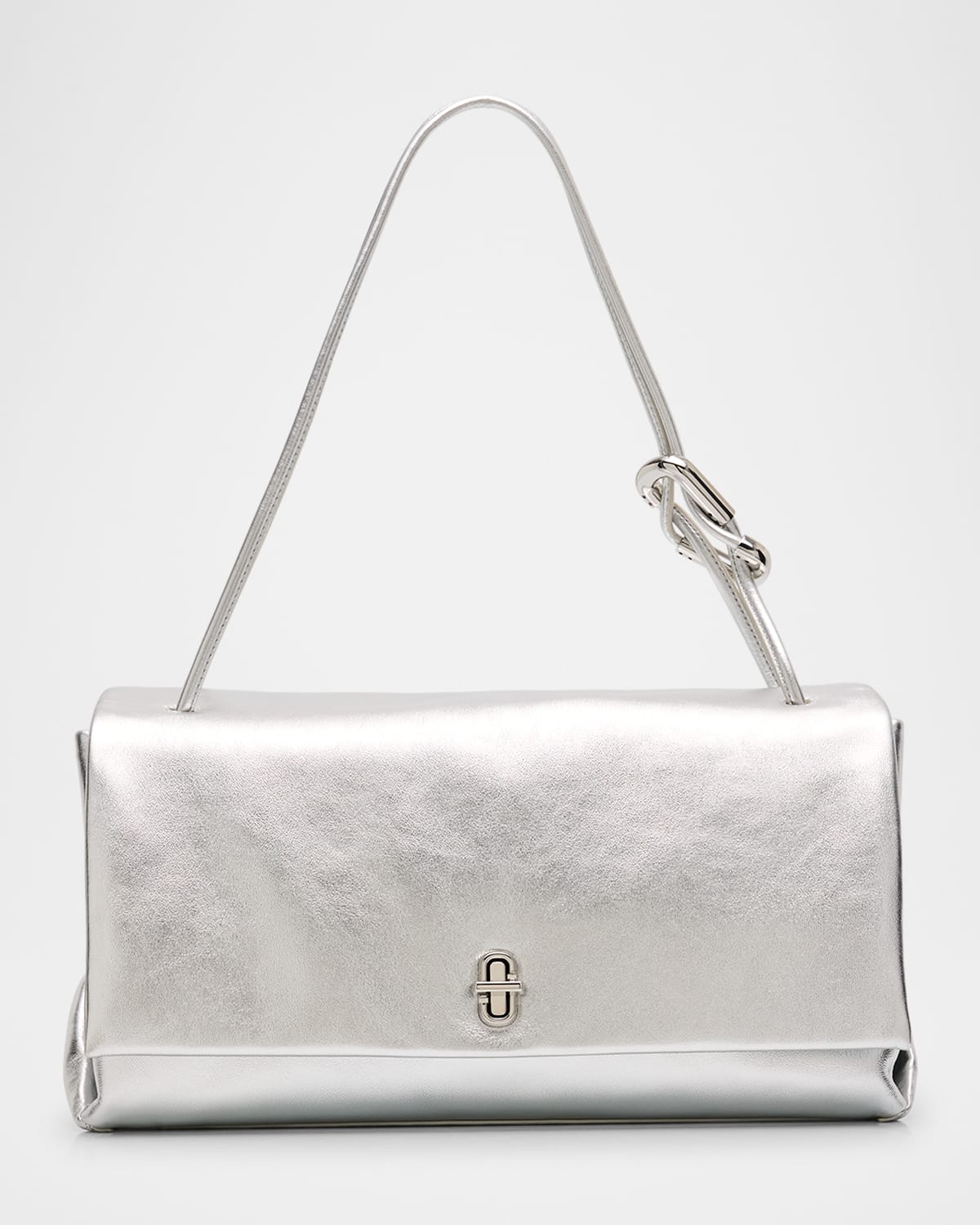 Marc Jacobs Metallic Leather Large Dual Shoulder Bag In Silver