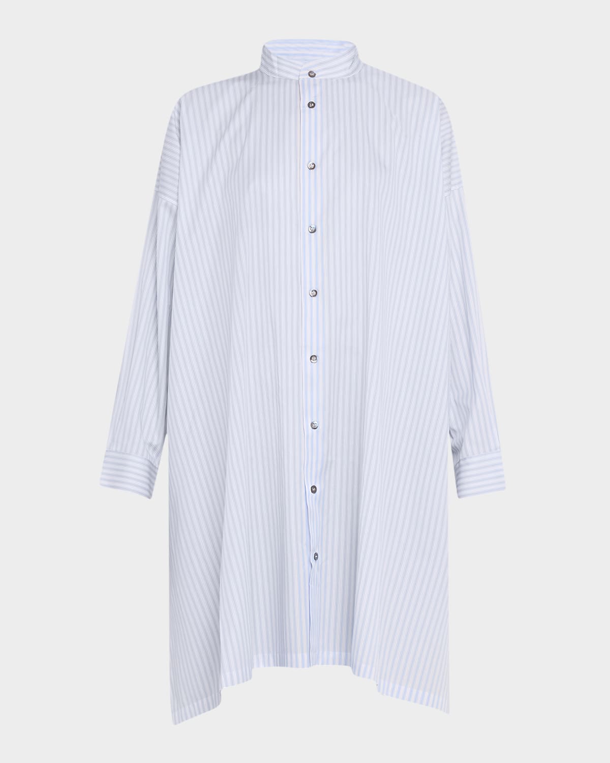 Eskandar Wide A-line Collarless Shirt With Slits (very Long Length) In Skyblue