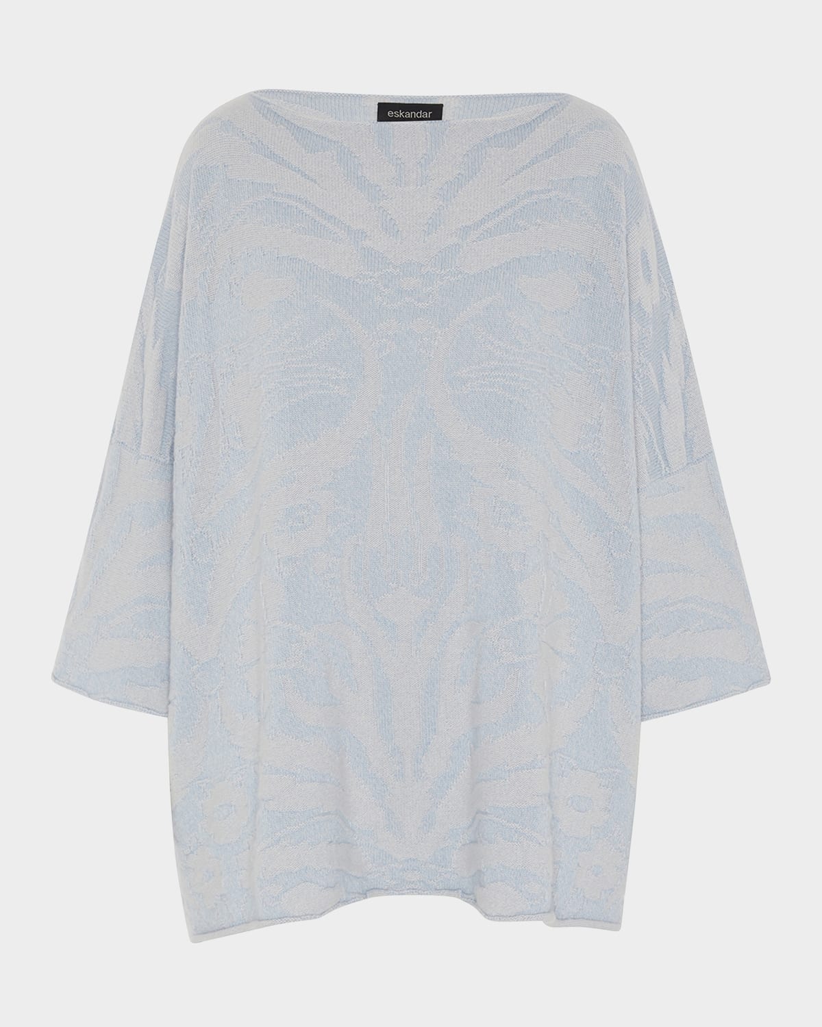 Shop Eskandar Square 3/4 Sleeve Cashmere Top (long Length) In Bluegrey