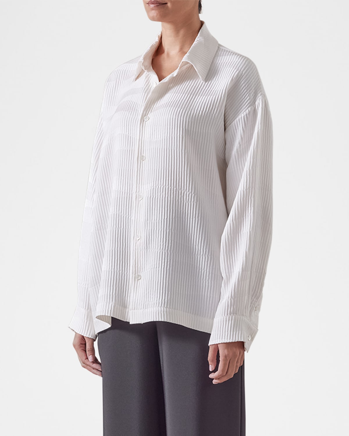 Eskandar Slim Shirt With Collar (regular Length) In Ivory