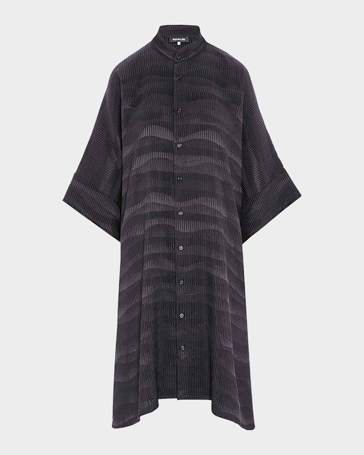Shop Eskandar Collarless Short-sleeve Kaftan Shirt (very Long Length) In Black