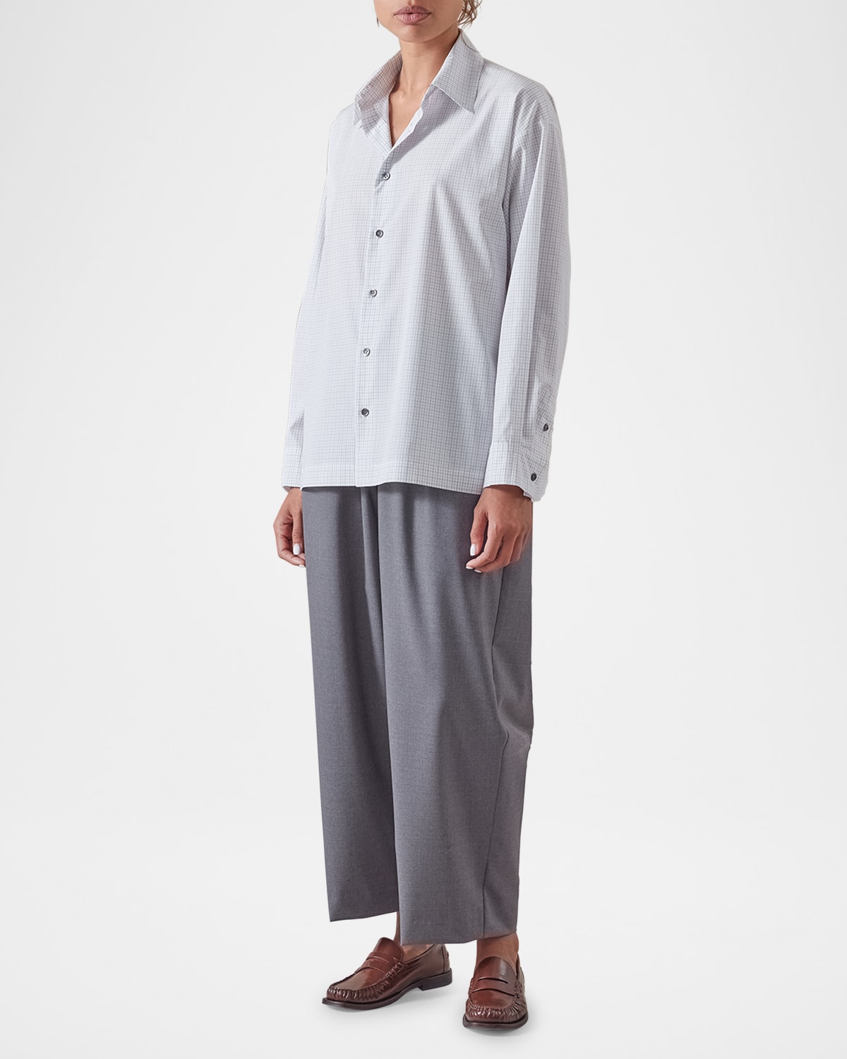 Eskandar Slim Shirt With Collar (regular Length) In Whiteblack