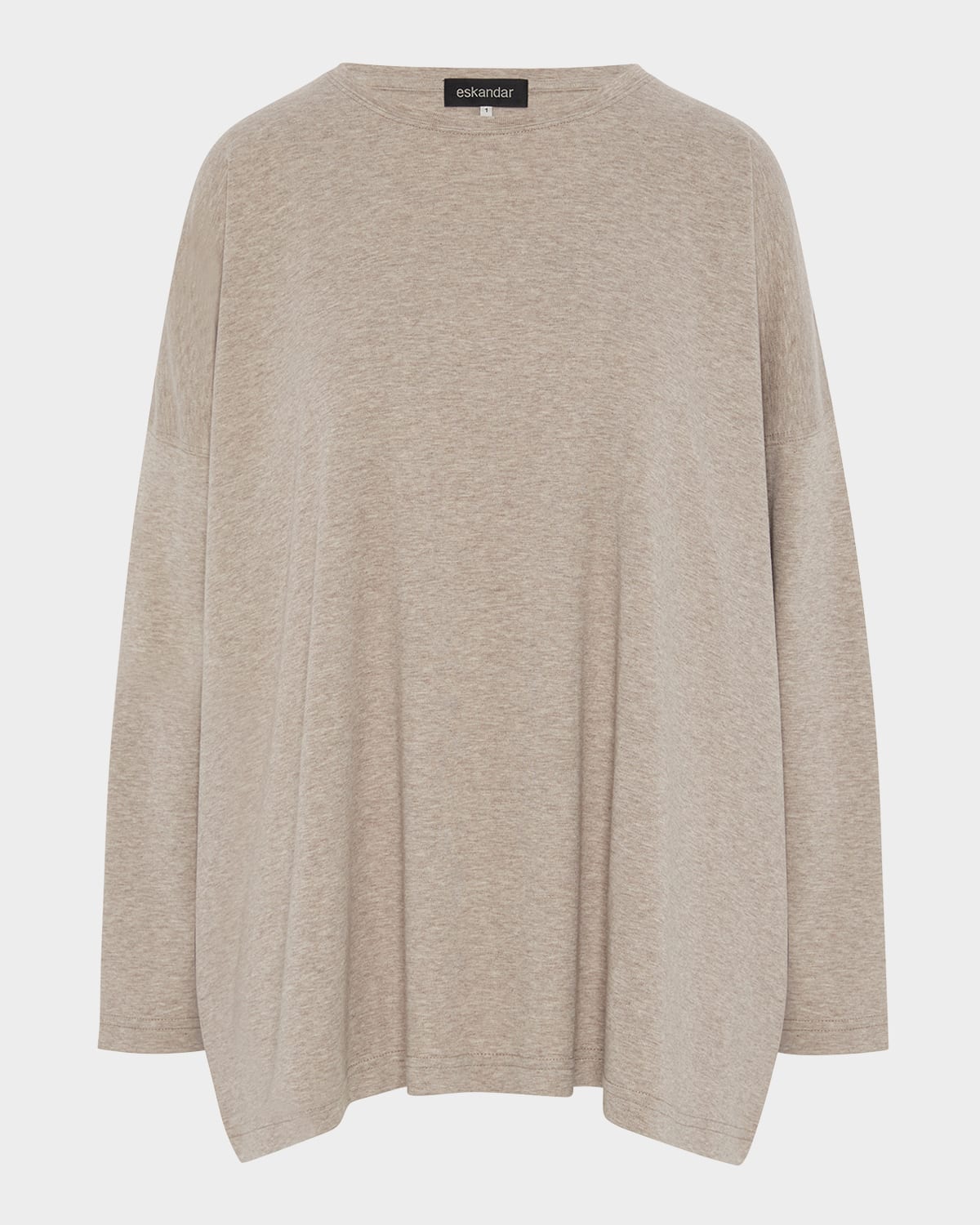 Eskandar Long-sleeve Round-neck T-shirt (mid Plus Length) In Natural