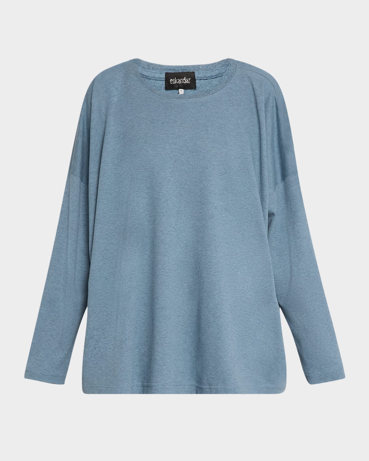 Eskandar Long-sleeve Round-neck T-shirt (mid Plus Length) In Stormblue