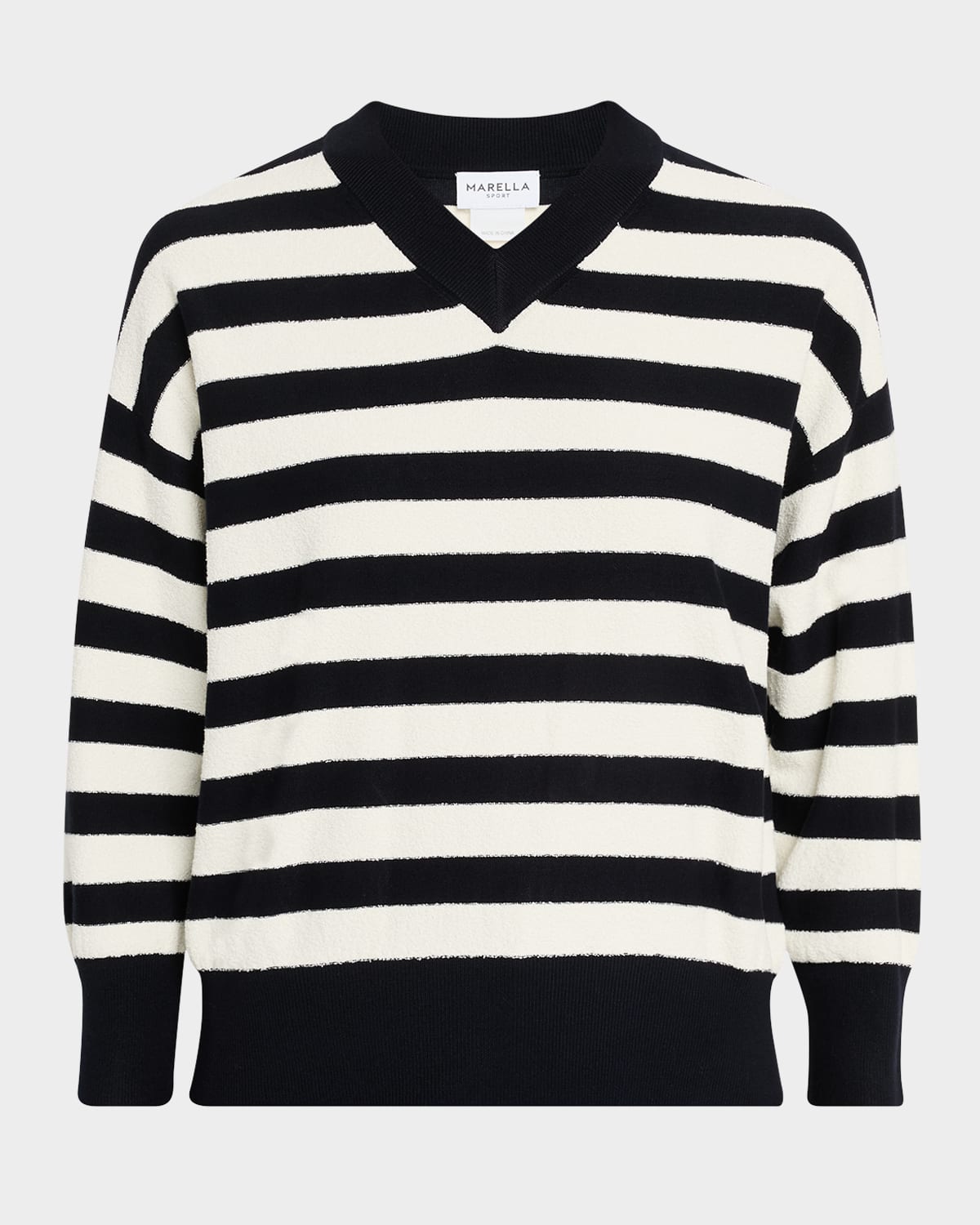 Shop Marella Soldino Striped 3/4-sleeve Sweater In Navy Average