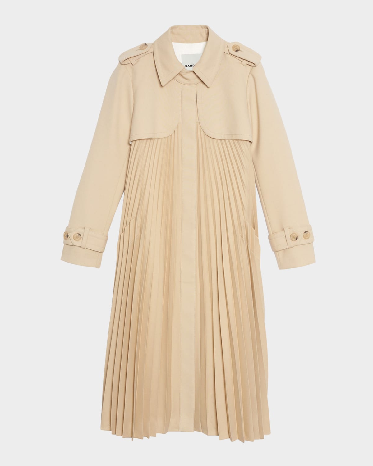 Sandro Pleated Trench Coat With Belt In Beige