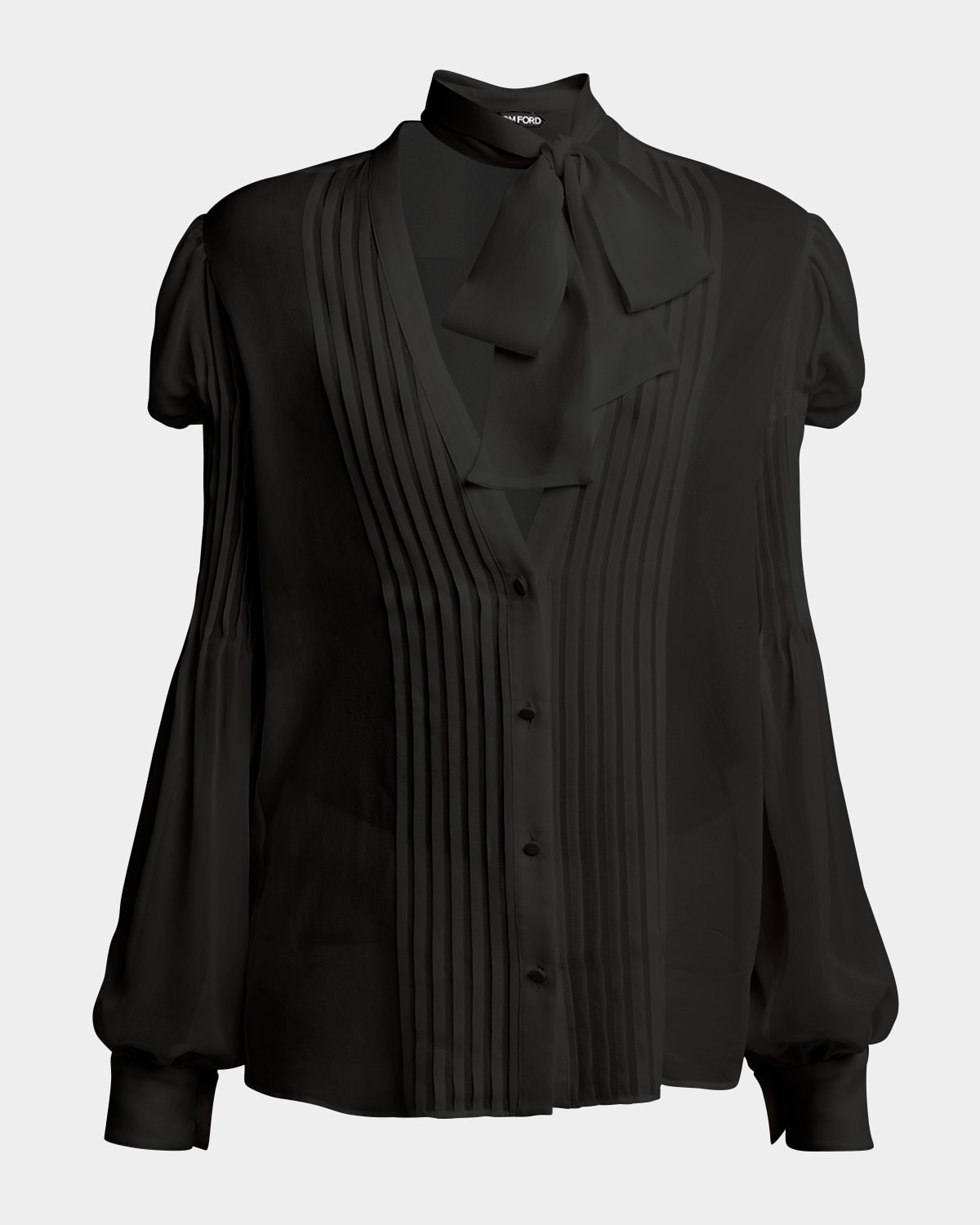 TOM FORD SEMI-SHEER SILK BLOUSE WITH TIE NECK 