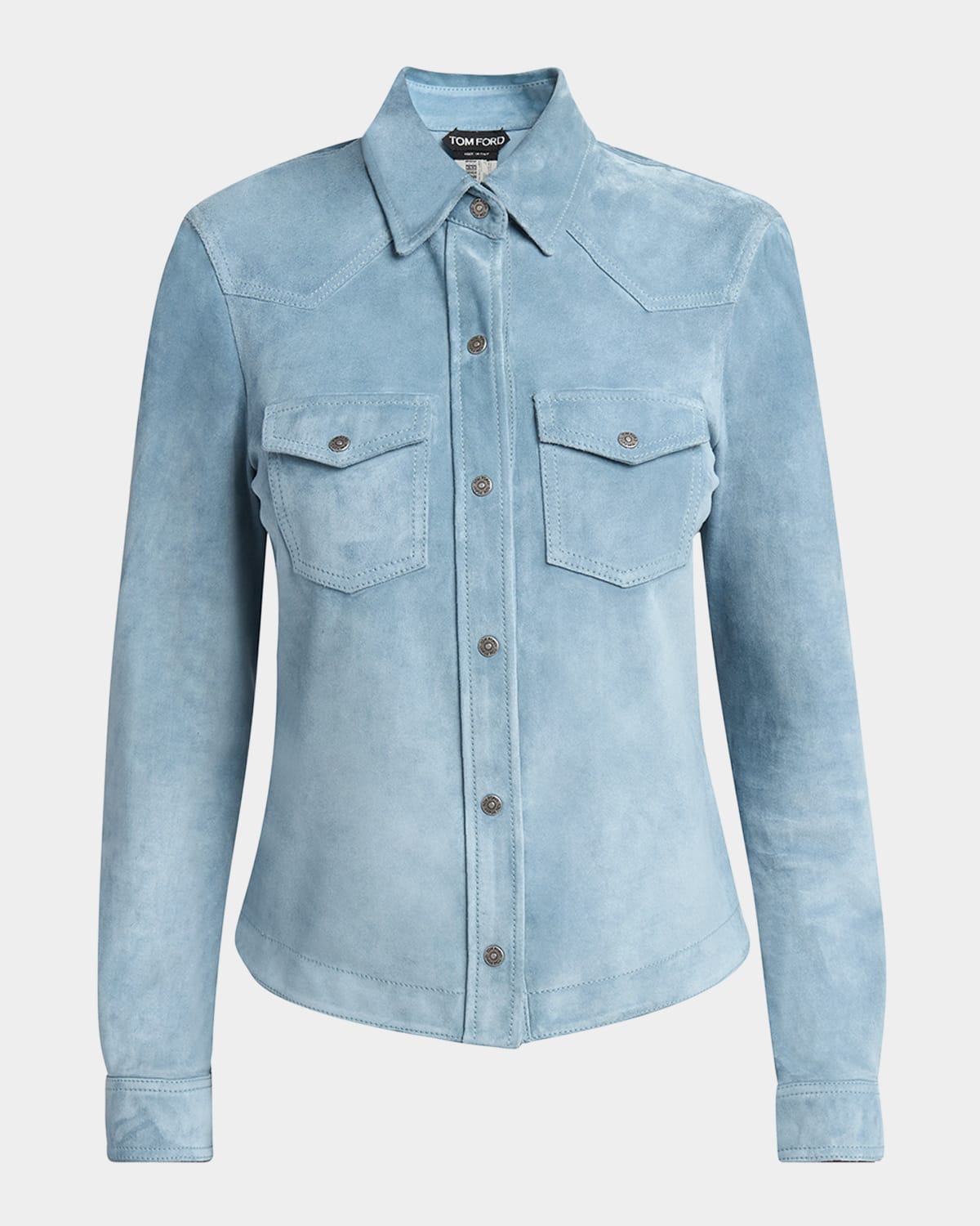 Tom Ford Button Down Suede Top In Azure