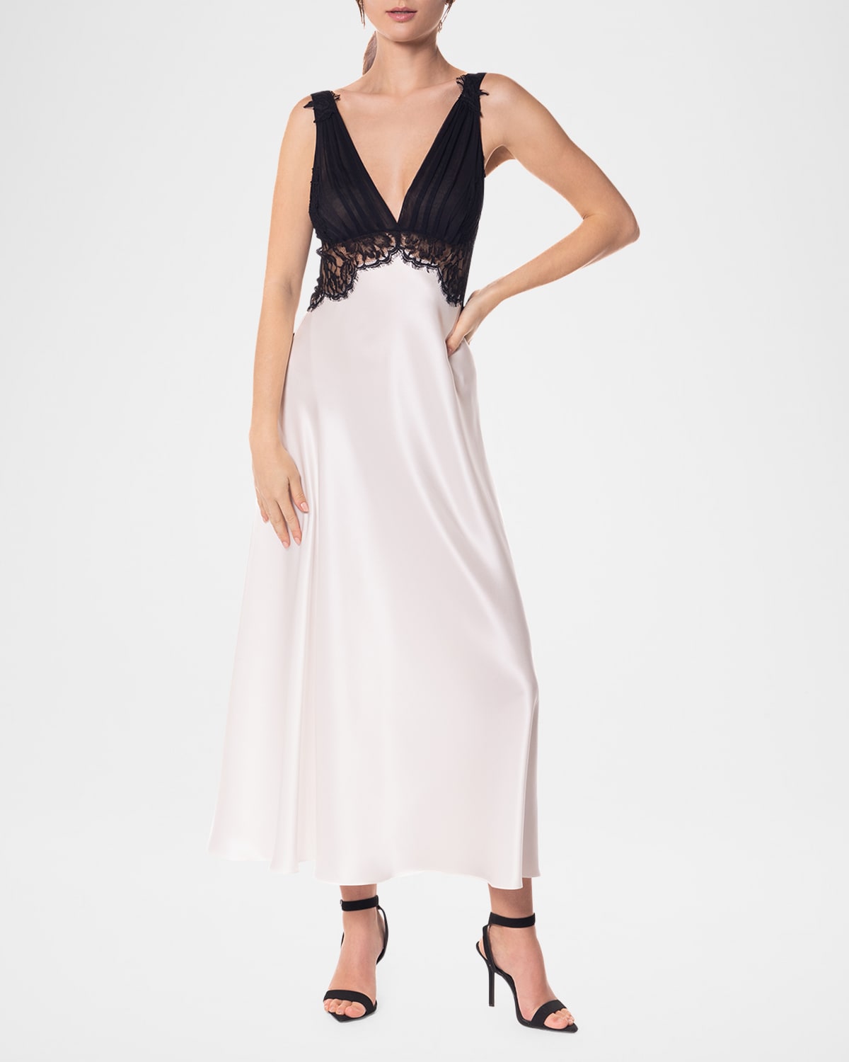 Diva Lace-Trim Silk Charmeuse Nightgown