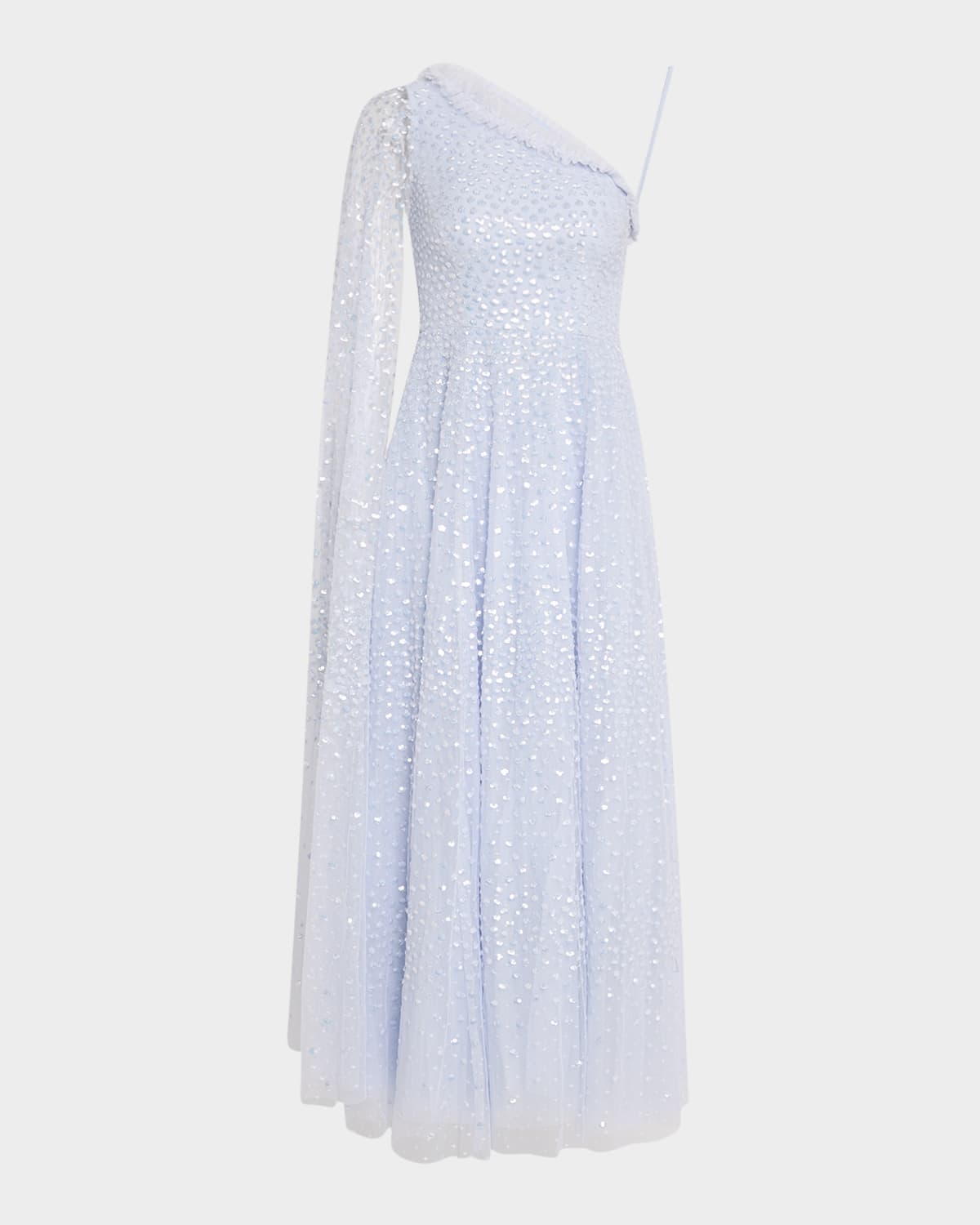 Needle & Thread Scatter Dot One-shoulder Sequin Ankle Gown In Blue