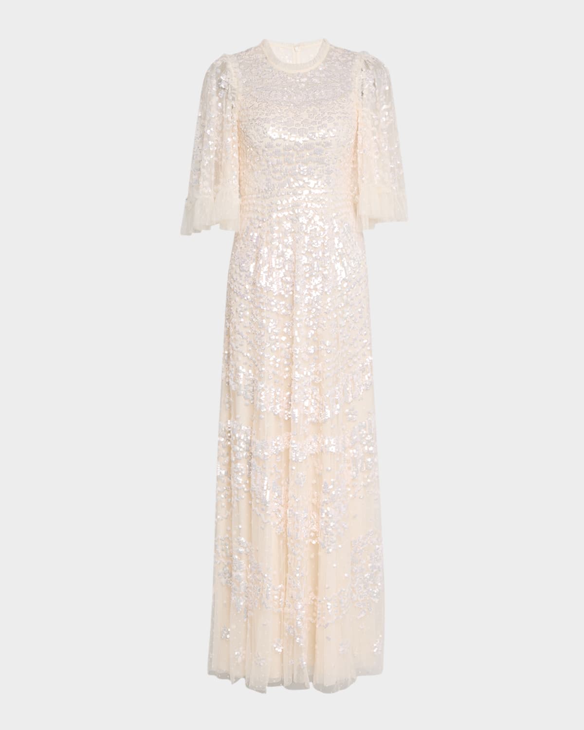 NEEDLE & THREAD ANAIS SEQUIN FLUTTER-SLEEVE GOWN 
